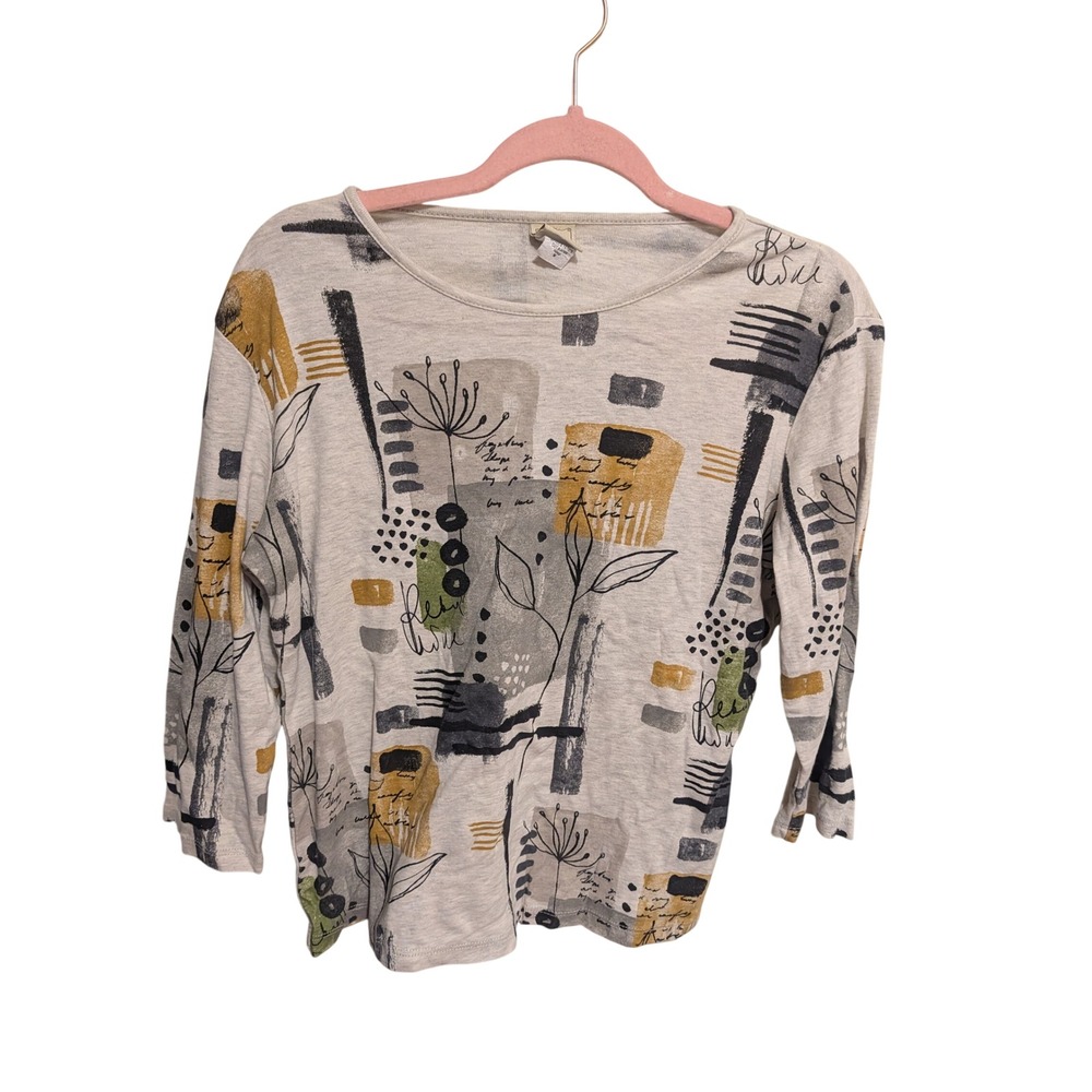 Jess & Jane Women Abstract Botanical Print Cotton Top Size M Boho Artsy